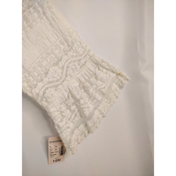 Dressbarn women 14 white lace tiers 3/4 flared ruffle sleeve shift dress stretch - Picture 8 of 16